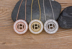 Colar Mandala Letra Pedra Zirconia Prata Semi Joia Grande