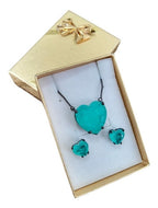 Conjunto Colar E Brinco Coração Pedra Zirconia Fusion Verde