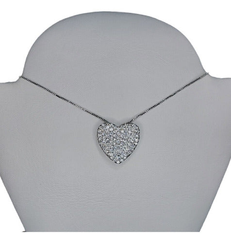 Colar Corrente Pedra Zirconia Coração Semijoia Banho D Rodio