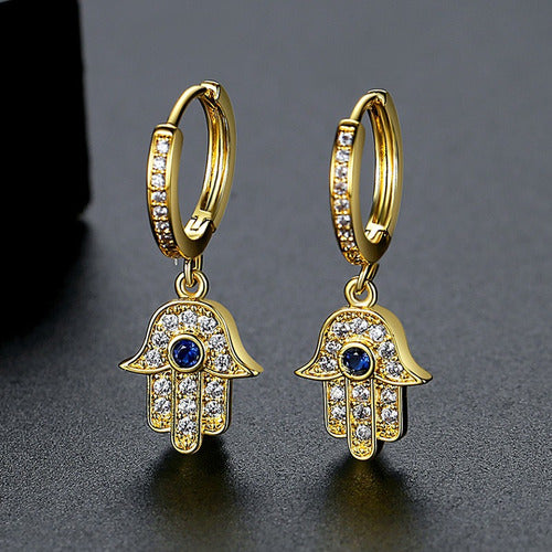 Brinco Argola Pingente Mão De Fátima Hasma Banhado Ouro 18k