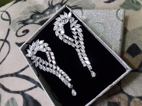 Brinco Zirconia Prata Noiva Festa Pendurado Debutante Grande