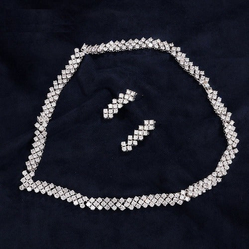 Conjunto Colar E Brinco Noiva Zircônia Prata Festa Debutante