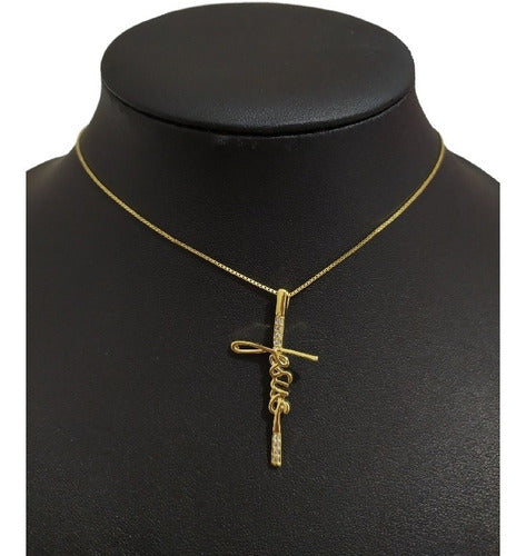 Colar Cruz Crucifixo Jesus Zirconia Dourado F. Ouro 18k