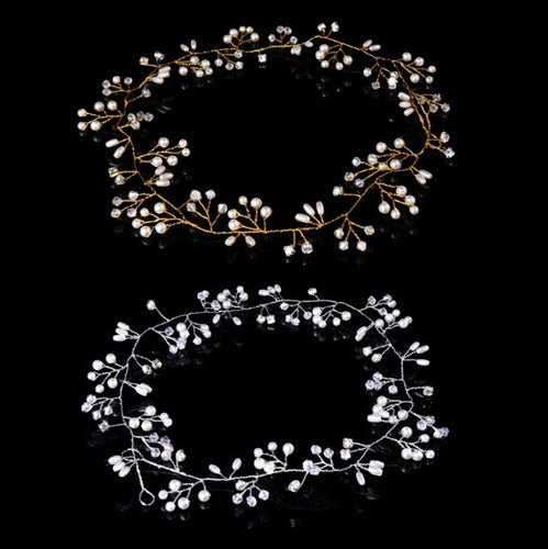 Tiara Arranjo Cabelo Noiva Pérola Fio Strass Dourado Prata