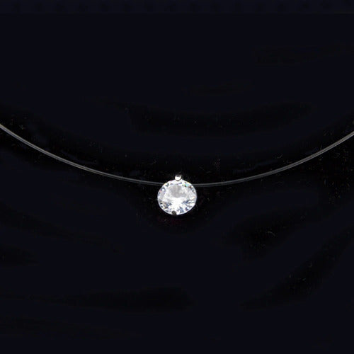 Colar Gargantilha Pedra Zirconia Prata Ponto De Luz Nylon