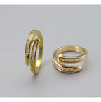 Anel Prego Pedra Zirconia Festa Dourado Ajustável Folheado