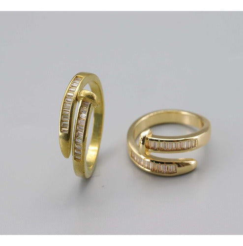 Anel Prego Pedra Zirconia Festa Dourado Ajustável Folheado