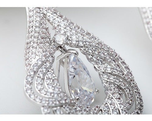 Brinco Noiva Zirconia Prata Formatura Debutante Gota Grande