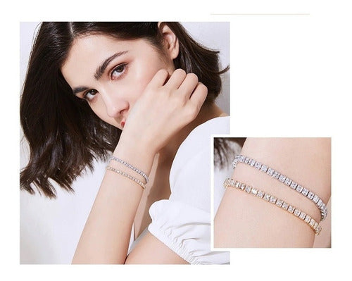 Pulseira Bracelete Riviera Zircônia Noiva Dourada Debutante