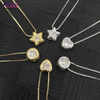 Colar Corrente Pedra Zirconia Coração Semijoia Dourado Prata