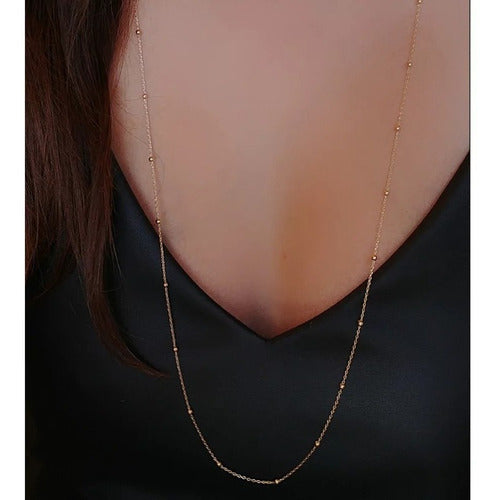 Colar Corrente Bolinhas Folheado Dourado Semi Joia 70 Cm