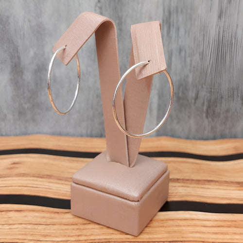 Brinco De Argola Folheado Prata Fio Medio 3,5 Cm