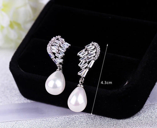 Brinco Pérola E Zirconia Noiva Pequeno Delicado Prata Gota