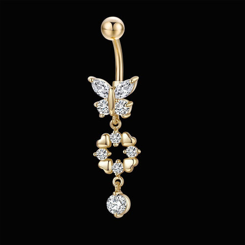 Piercing De Umbigo Pendurado Dourado Ou Prata Zirconia