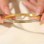 Pulseira Bracelete Prata Dourada Aço Inoxidável Zirconia