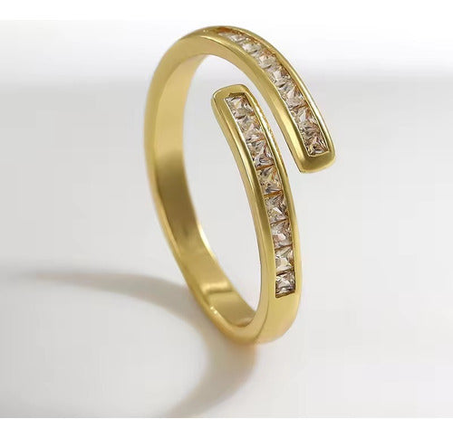 Anel Pedra Zirconia Festa Dourado Ajustável Folheado Delicad