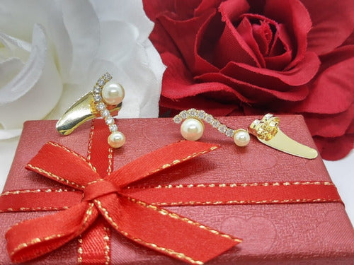 Brinco Ear Cuff Noiva Pedra Zirconia E Perola Dourado Festa