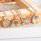 Colar Borboleta Pedra Zirconia Colorido Dourado F. Ouro 18k