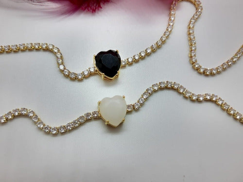 Colar Chocker Zirconia Coração Vermelho Preto Branco Riviera