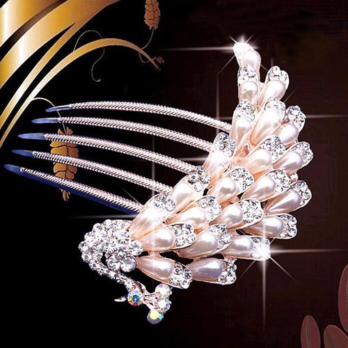 Arranjo Enfeite Cabelo Noiva Dama Dourado Strass Perola Ouro