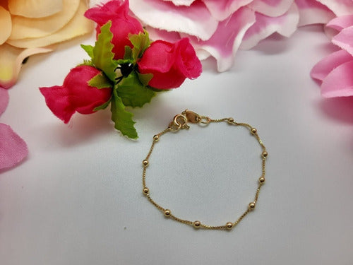 Pulseira Folheada A Ouro 18k Semi Joia Com Bolinhas - Adulto