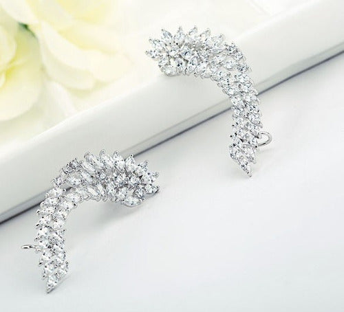 Brinco Ear Cuff Noiva Pedra Zirconia Prata Festa Debutante