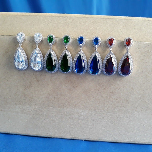 Brinco Pedra Zirconia Prata Festa Gota Vermelho Debutante