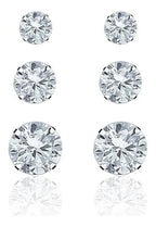 Trio Brinco Pedra Zirconia Ponto De Luz 3 4 5 Mm Prata 925