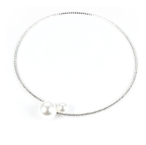 Colar Chocker E Pulseira Riviera Strass Pérola Noiva Festa