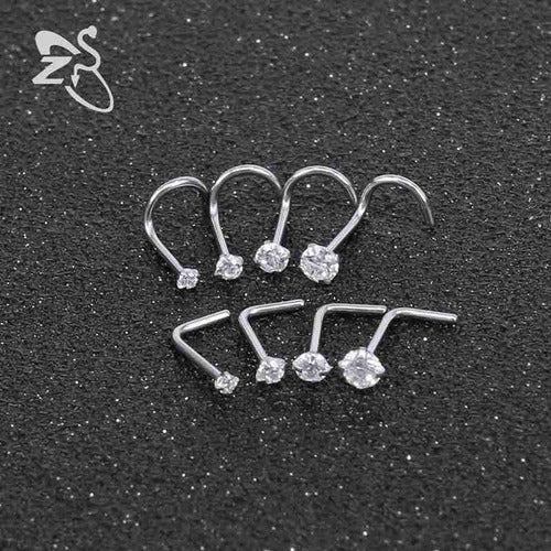Kit 8 Piercing Nariz Nostril Atacado Pedra Zirconia Pt D Luz