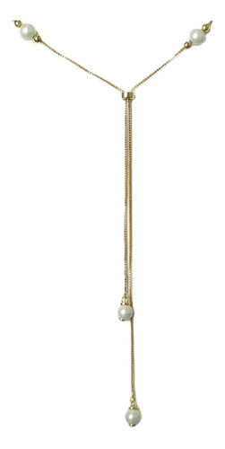 Colar Gravatinha Pérola F. Ouro 18k Dourado 80 Cm