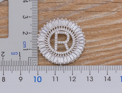 Colar Mandala Letra Pedra Zirconia Prata Semi Joia Grande