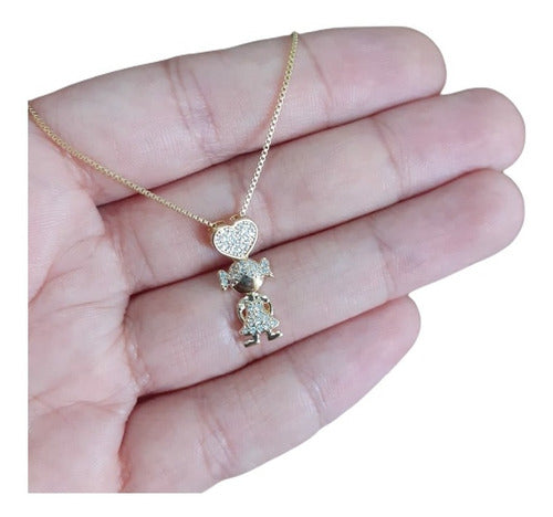 Colar Pingente Menininha Pedra Zirconia Dourado Folheado 18k