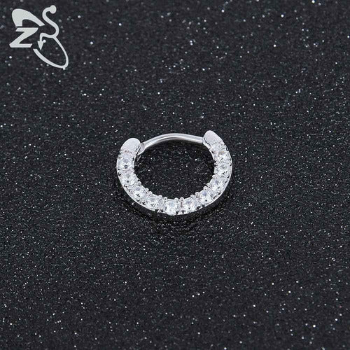 Piercing Nariz Septo Prata Pedra Zirconia Daith Aço 10 Mm