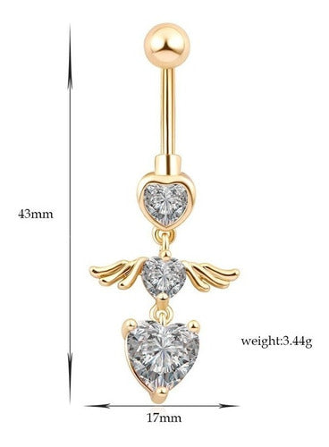 Piercing De Umbigo Dourado Zirconia Coração Pendurado Ouro