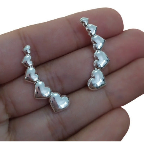 Brinco Ear Cuff  Coração Folheado A Prata Antialérgico