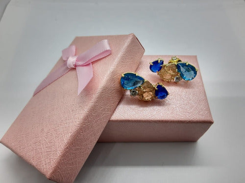 Brinco Ear Cuff Pedra Colorido Zirconia Fusion Dourado Festa