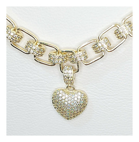 Colar Corrente Pedra Zirconia Coração Semijoia Presente