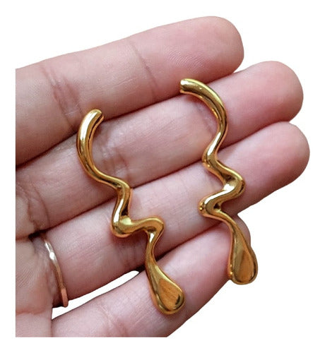 Brinco Aço Inox Derretido Irregular Moda Folheado Ouro 18k