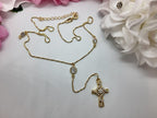 Colar Gravatinha Pedra Zirconia Cruz Dourado F. Ouro 18k