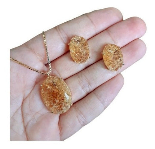 Conjunto Colar E Brinco Zirconia Fusion Tifann Oval Grande