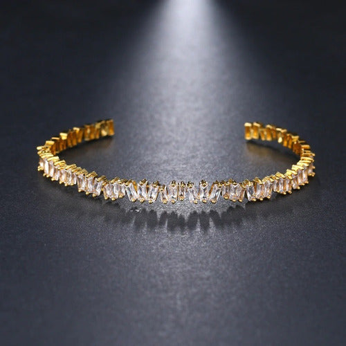Pulseira Bracelete Prata Ou Dourada Zircônia Noiva Debutante