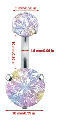 Piercing De Umbigo Prata 2 Pedras Aço Cirúrgico Zircônia