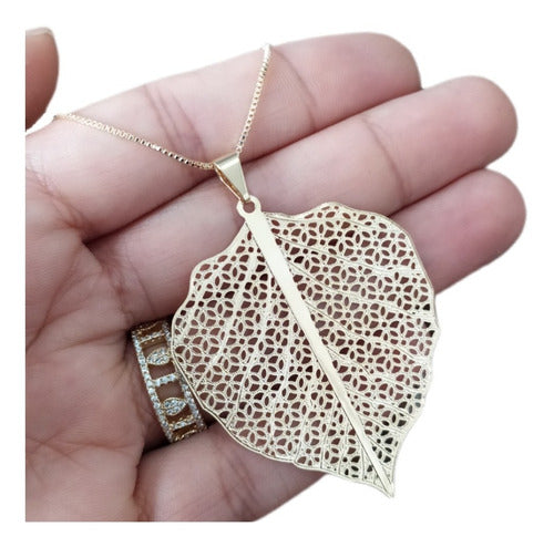 Colar Folha Arabesco Renda Folheado A Ouro 18k Semi Joia