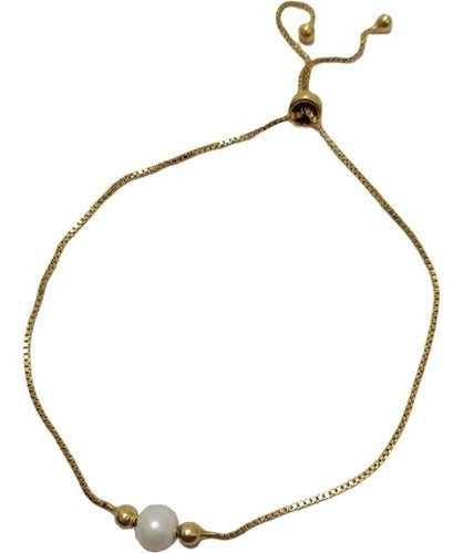 Pulseira Pérola Noiva Folheada Gravatinha Semi Joia Ajustáve