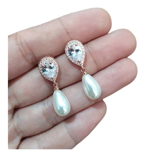 Brinco Noiva Zirconia E Pérola Dourado Delicado Luxo Barato