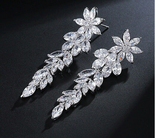 Brinco Noiva Luxo Zirconia Prata Festa Debutante Pendurado