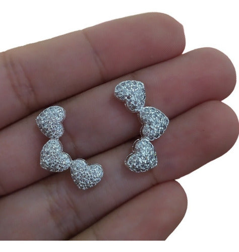 Brinco Ear Cuff Noiva Pedra Zirconia F. Prata Festa Coração