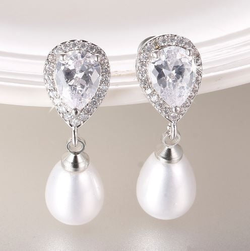 Brinco Noiva Zirconia E Pérola Prata Delicado Luxo Barato