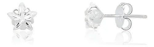 Brinco Pedra Zirconia Estrela Prata 925 Legítima 5 Mm